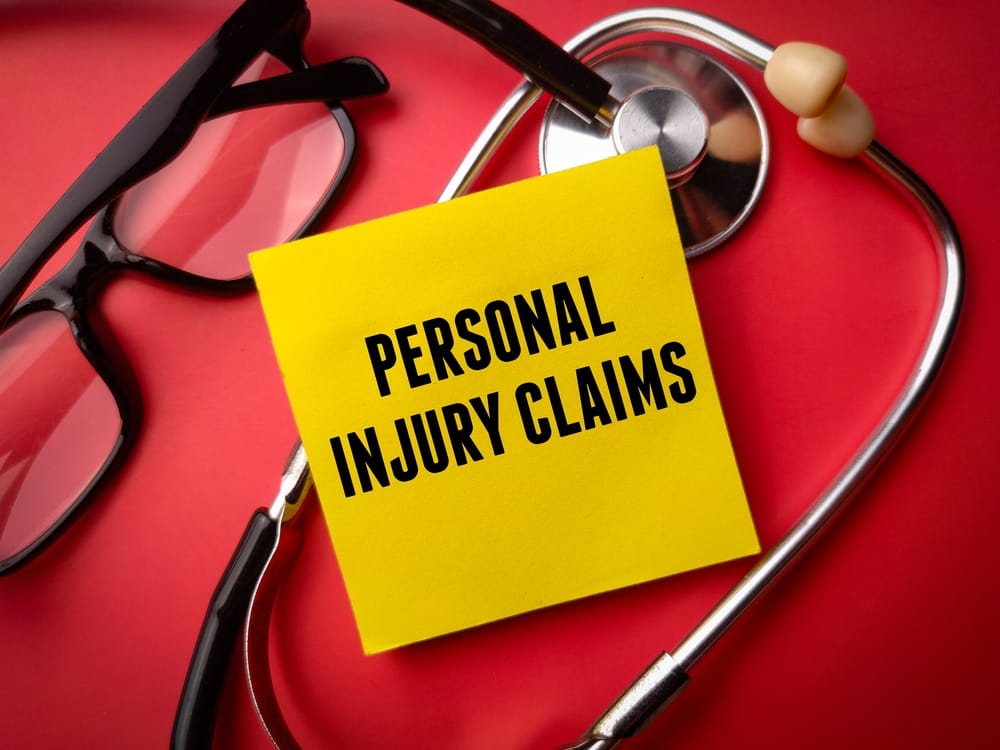 Personal injury claim note with medical equipment representing a medical negligence lawsuit