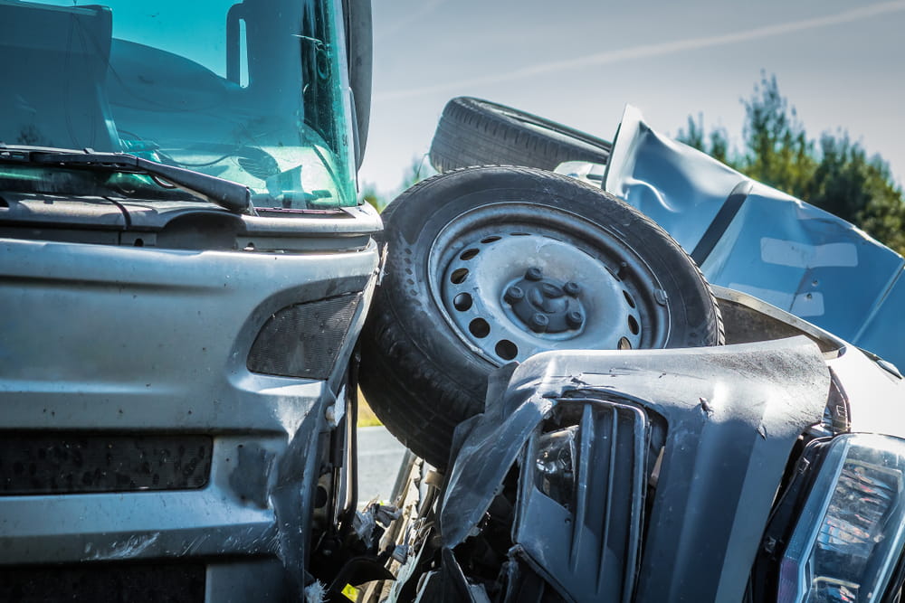 Commercial truck accident involving severe vehicle damage